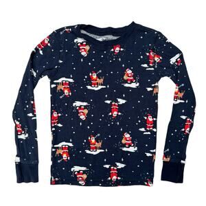 OLD NAVY Blue Brown Black Santa Pajama Top Size 8 Unisex 100% Cotton Christmas